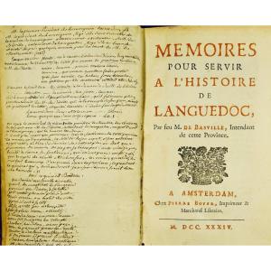 Basville - Memoirs To Serve The History Of Languedoc. Amsterdam, Chez Pierre Boyer, 1734.