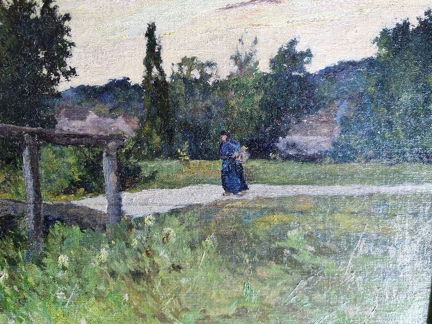 Paesaggio impressionista Edmond Coppenolle, Gand1846 -1914 Francia-photo-3