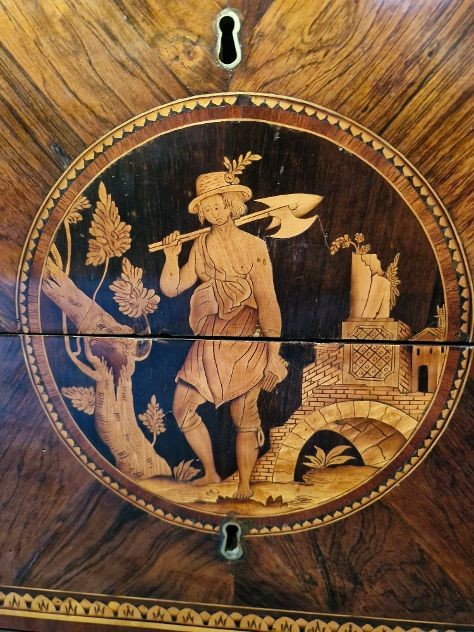 COPPIA DI CASSETTONI NEOCLASSICI CON PIANO IN MARMO-photo-2