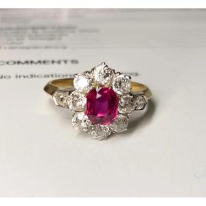 Antique Ring In Gold Ruby And Diamonds