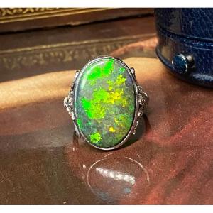 Antique Ring In Gold, Black Opal And Diamonds