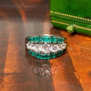 Vintage Ring In Gold, Diamonds And Emerald