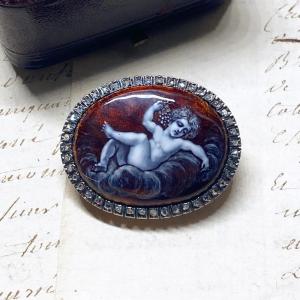 Antique Brooch In Gold, Silver, Diamonds And Enamel