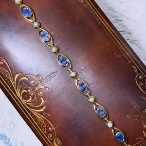 Antique Gold, Sapphire And Pearl Bracelet
