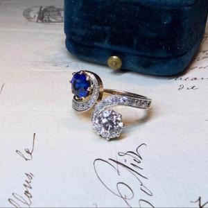Antique Ring In Gold, Platinum, Sapphire And Diamond