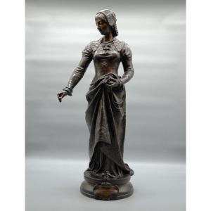 "the Offering" Bronze Woman By Adrien Etienne Gaudez (1845 - 1902) Height 63 Cm, 19th Century