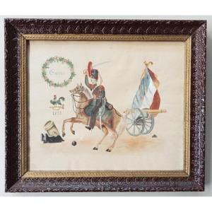 Watercolor Drawing Of The Time, Souvenir Of Horse Artillery Guérin In 1831, Louis-philippe, 19th