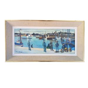 Port Of Concarneau, Oil On Canvas Signed Pierre Lepage (1906-1983), Mid-20th Century
