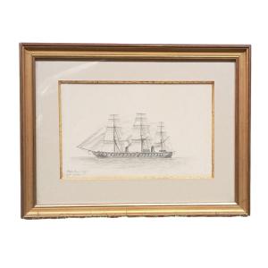 British Navy. The "hms Black Prince" Armored Frigate, Pencil Drawing, 19th