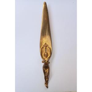 "winged Woman", Art Nouveau Paper Knife, Gilt Bronze, Sabatier, Thiebaut Brothers, Circa 1900