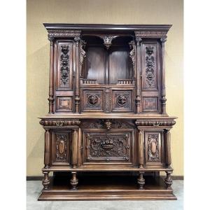 Renaissance Style Two-body Sideboard/cabinet In Walnut 