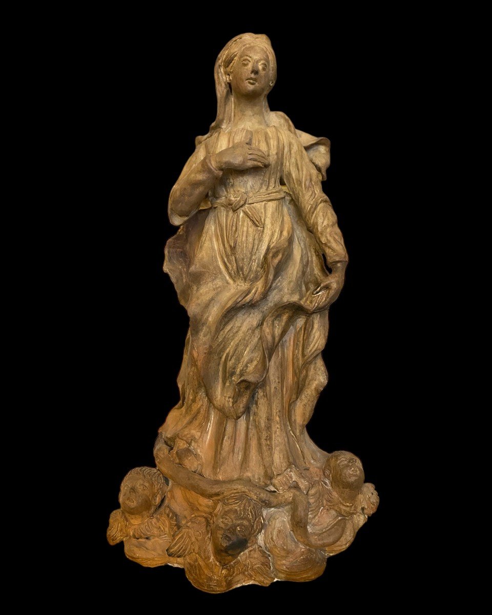 Scultura in terracotta raffigurante Madonna  del settecento-photo-1