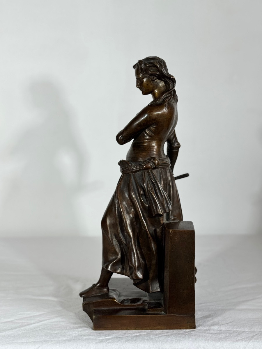 Jeanne Hachette, bronzo Susse Frère Francia, XIX sec-photo-3
