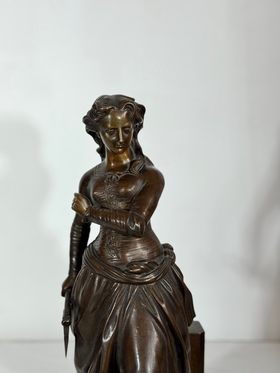 Jeanne Hachette, bronzo Susse Frère Francia, XIX sec-photo-2