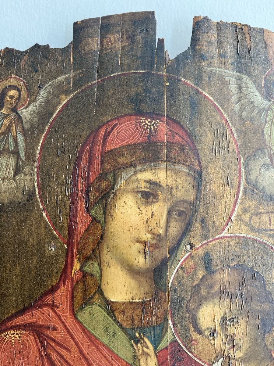 Olio su Tavola, Madonna di Kazan al Bambino Salvatore Del Mondo - Veneto Cretese, XVII-photo-2
