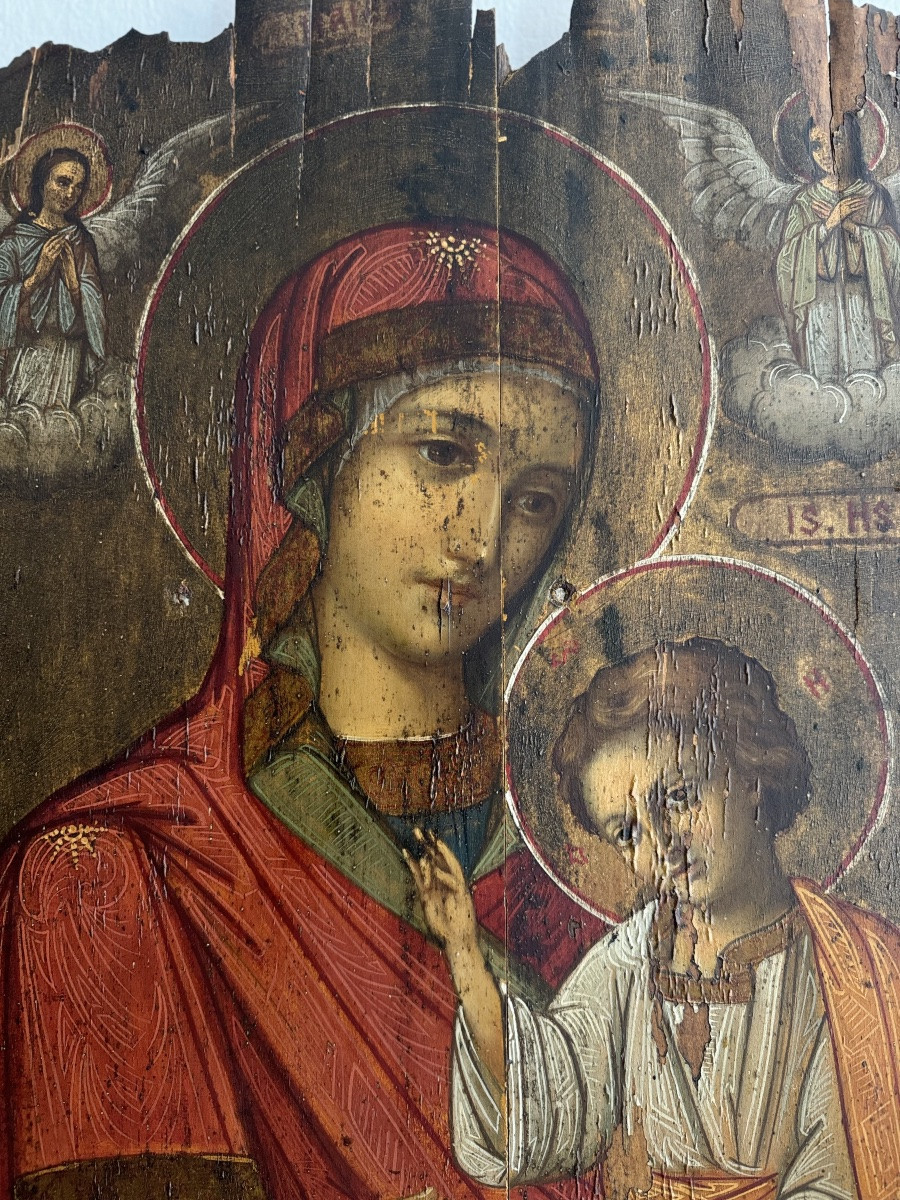 Olio su Tavola, Madonna di Kazan al Bambino Salvatore Del Mondo - Veneto Cretese, XVII-photo-4