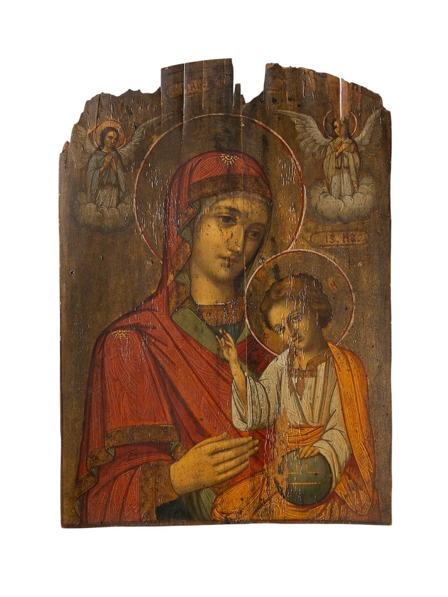 Olio su Tavola, Madonna di Kazan al Bambino Salvatore Del Mondo - Veneto Cretese, XVII-photo-4