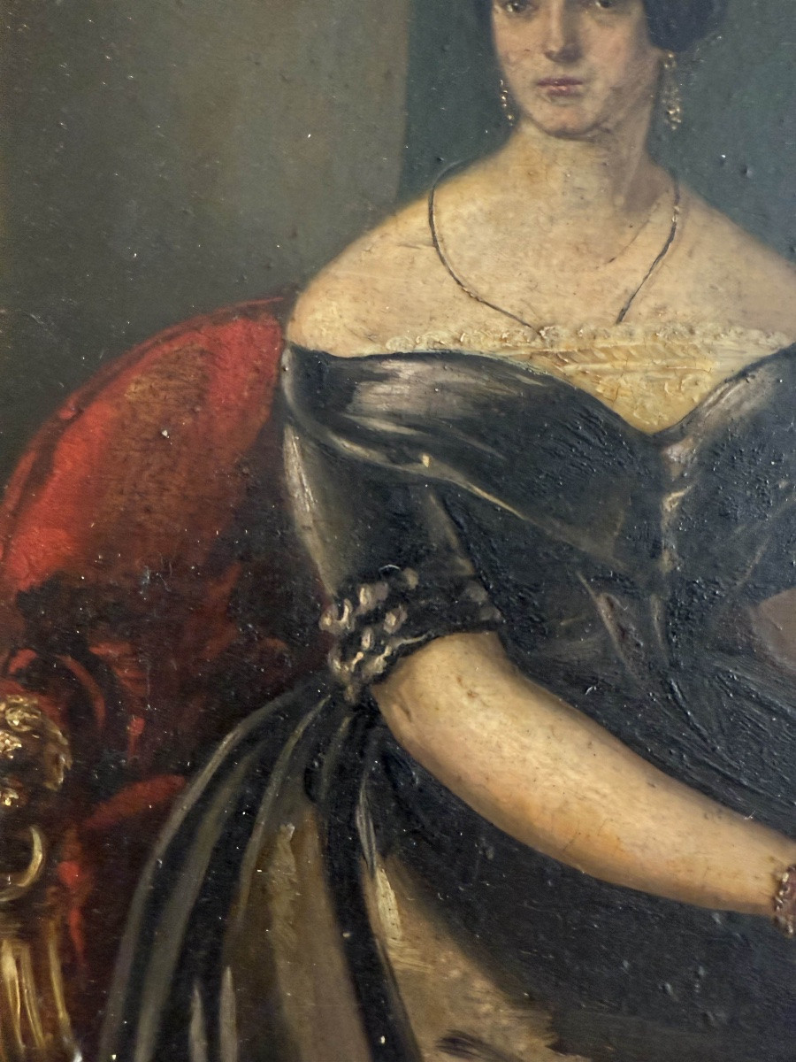 Ritratti borghesi, coppia di oli su legno - Scuola francese, XIX sec-photo-3