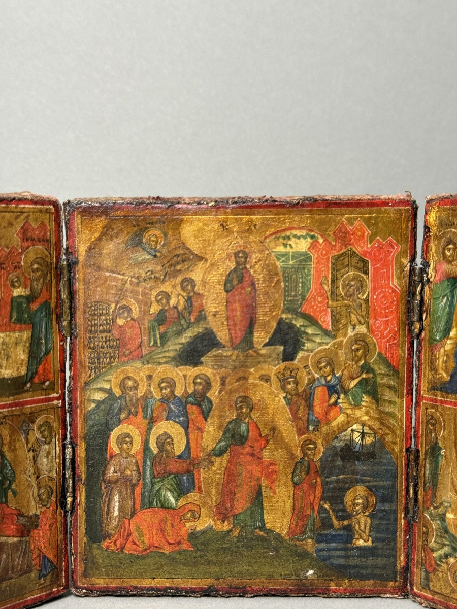 Trittico da viaggio russo, tempera su legno - XVIII sec.-photo-2
