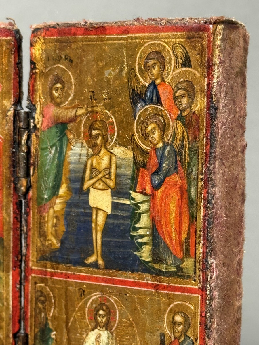 Trittico da viaggio russo, tempera su legno - XVIII sec.-photo-3