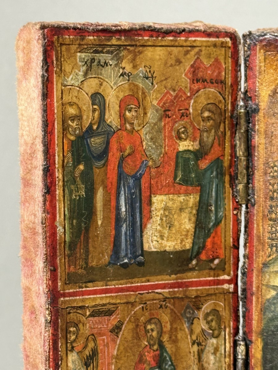 Trittico da viaggio russo, tempera su legno - XVIII sec.-photo-4