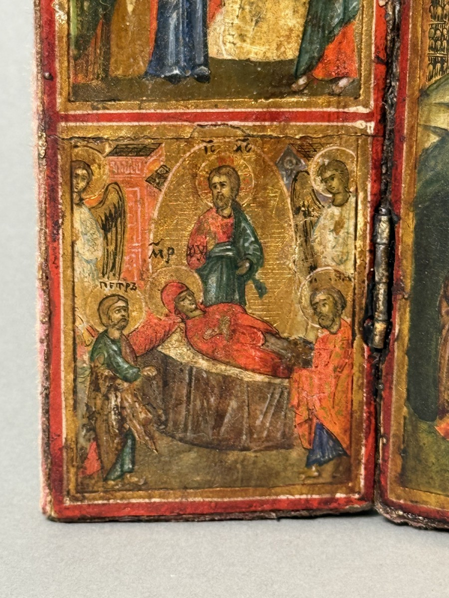 Trittico da viaggio russo, tempera su legno - XVIII sec.-photo-1