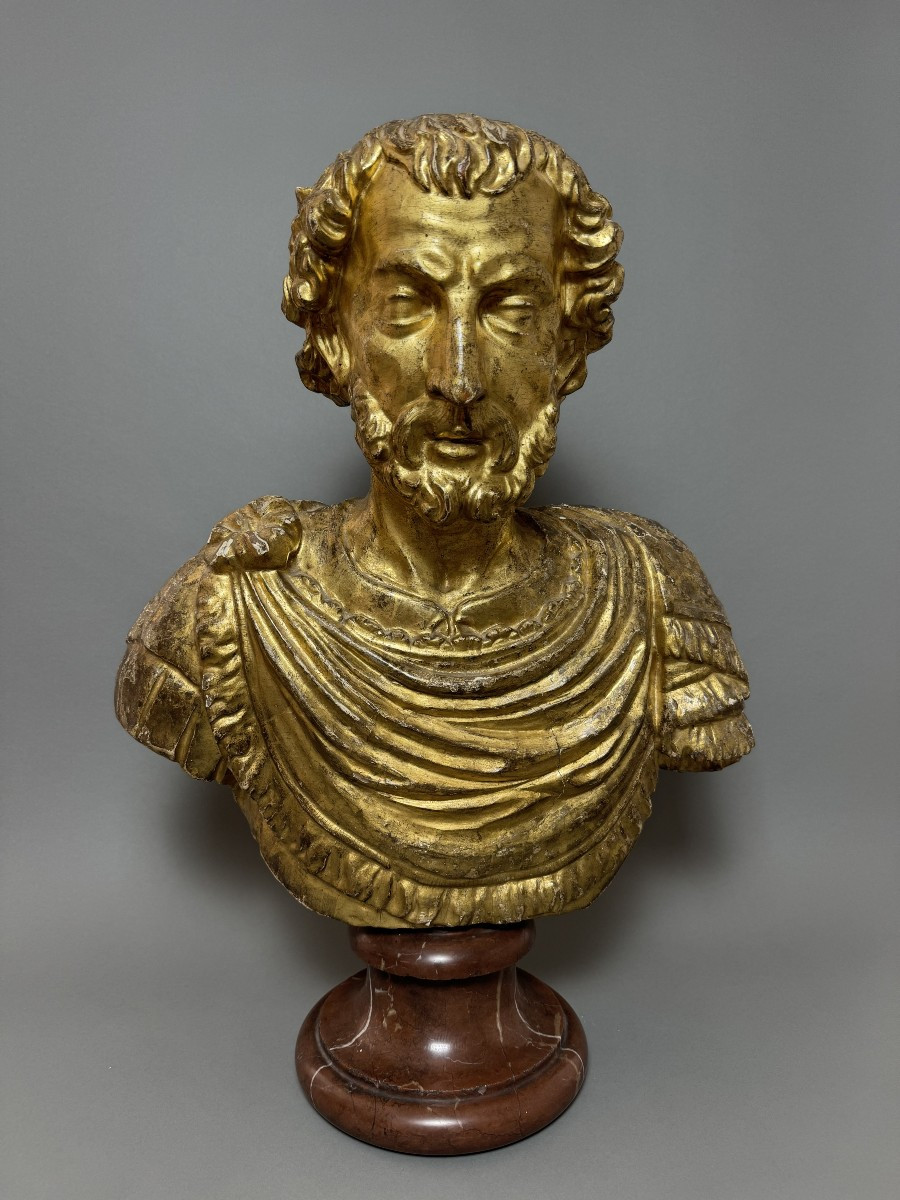 Busto ligneo dell'imperatore romano Marco Aurelio - seconda metà del XVII secolo