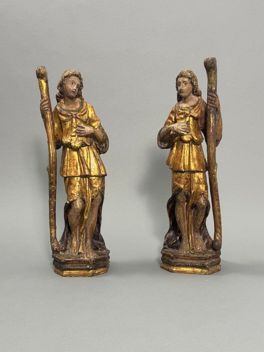 Portacandele in legno dorato con tracce di policromia -  fine XVII secolo - Italia centrale 