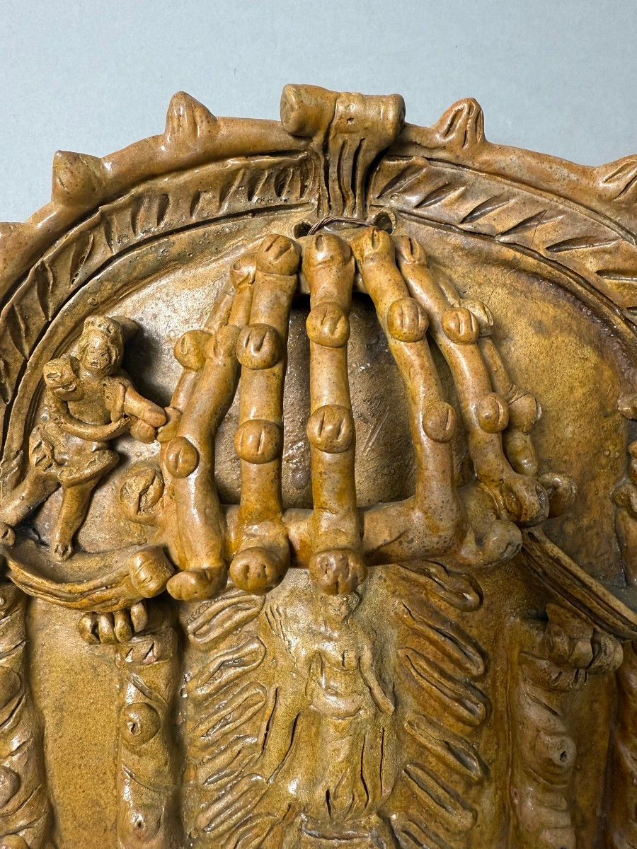 Rara acquasantiera ispano-moresca in terracotta - periodo XVIII secolo-photo-4