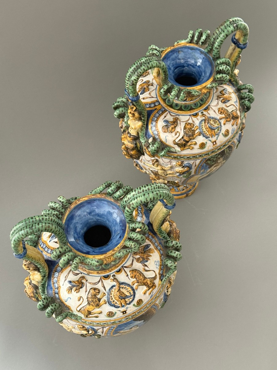 Coppia di vasi in maiolica - Napoli XIX secolo-photo-2