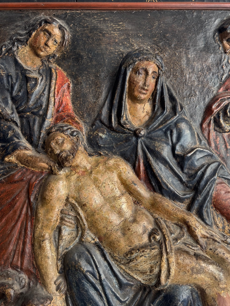 Carta pesta policroma raffigurante la Deposizione di Cristo. XVII secolo-photo-3