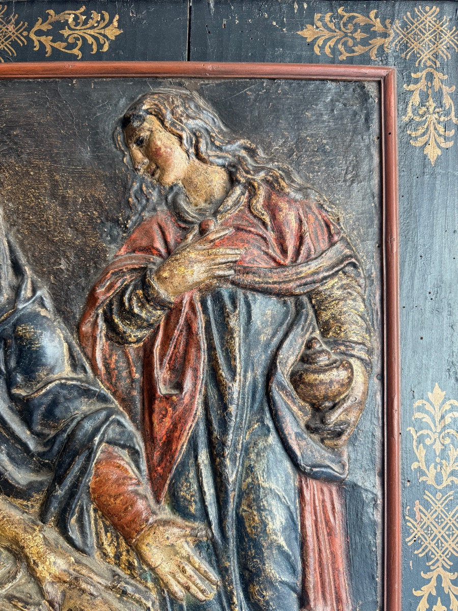 Carta pesta policroma raffigurante la Deposizione di Cristo. XVII secolo-photo-4