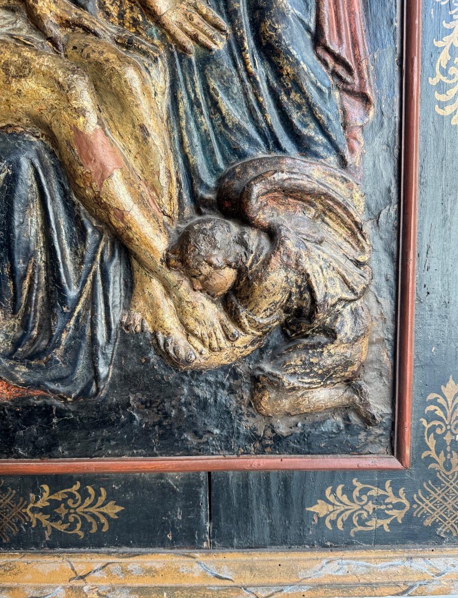 Carta pesta policroma raffigurante la Deposizione di Cristo. XVII secolo-photo-1