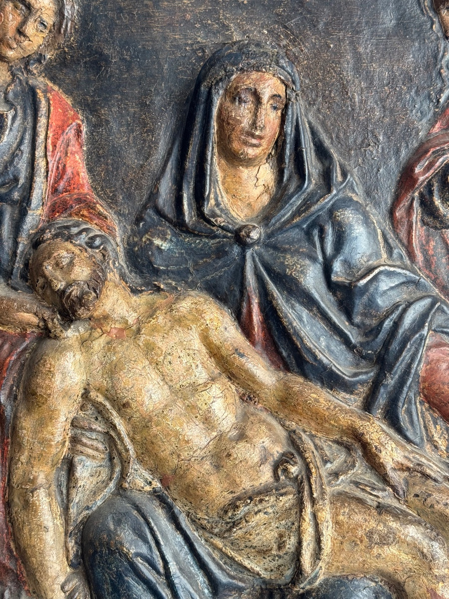 Carta pesta policroma raffigurante la Deposizione di Cristo. XVII secolo-photo-2