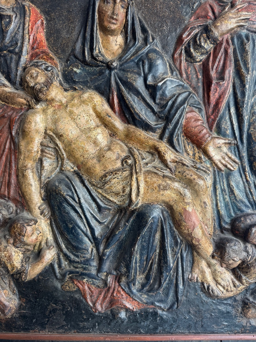 Carta pesta policroma raffigurante la Deposizione di Cristo. XVII secolo-photo-3