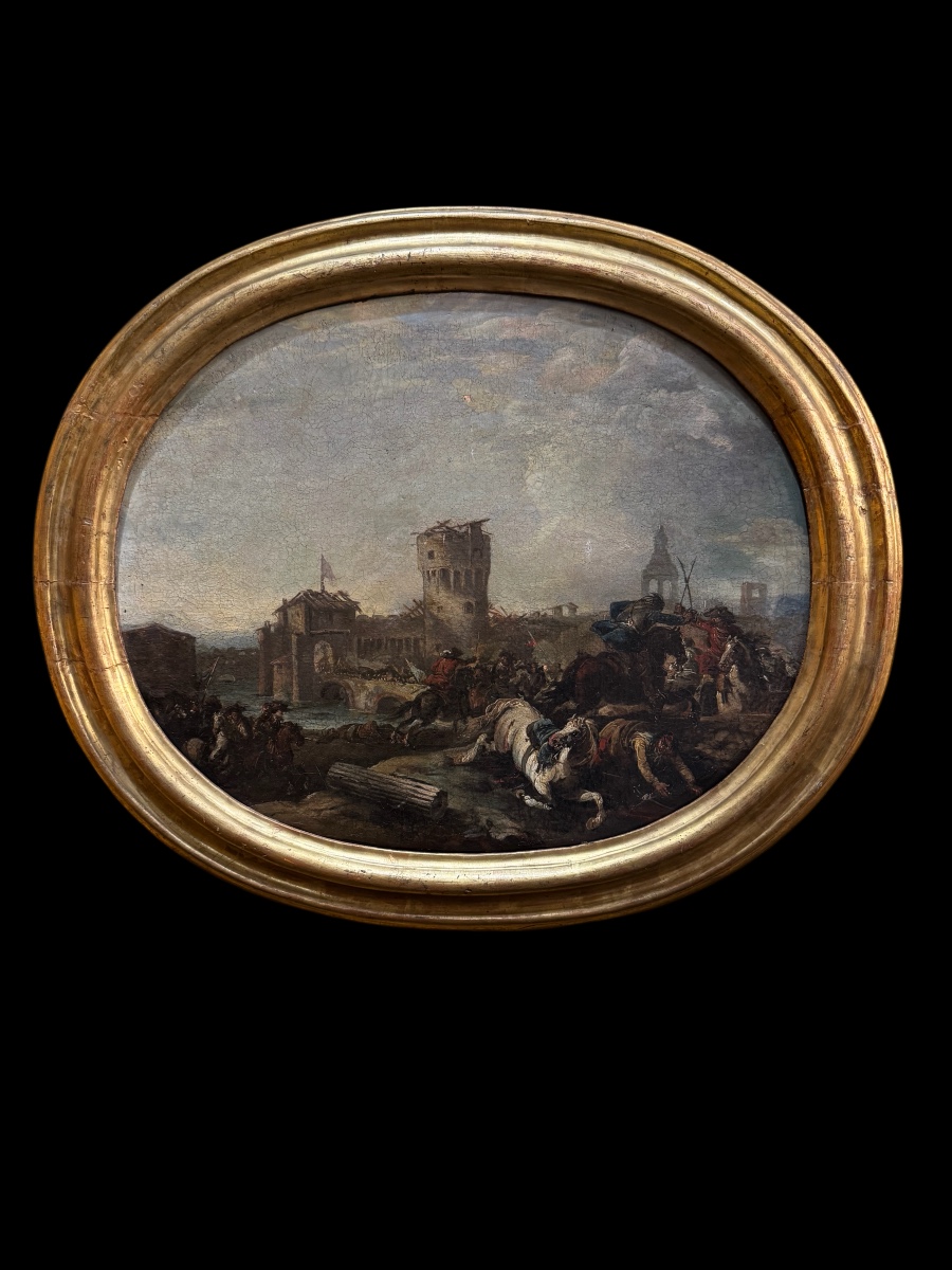 Dipinto raffigurante battaglia.Francesco Simonini (1686 - 1753)-photo-2