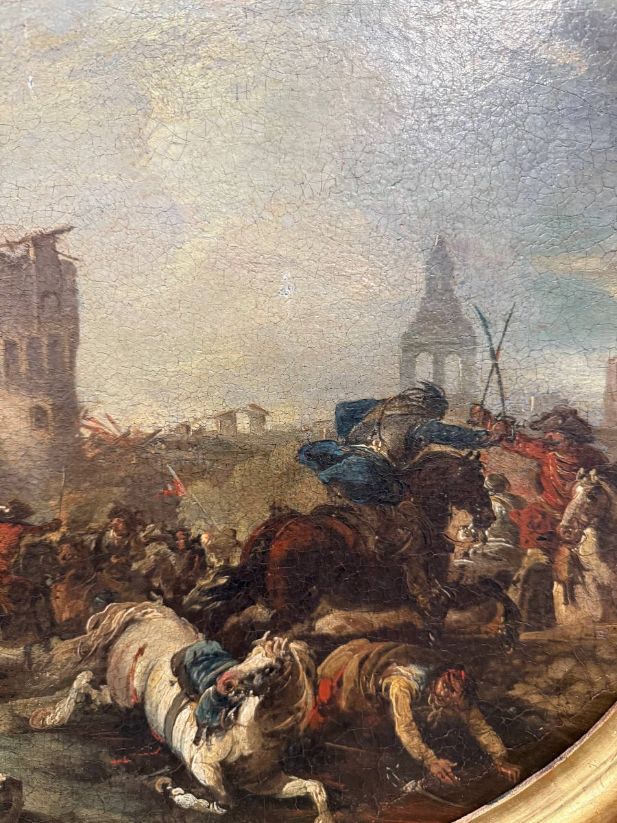 Dipinto raffigurante battaglia.Francesco Simonini (1686 - 1753)-photo-1