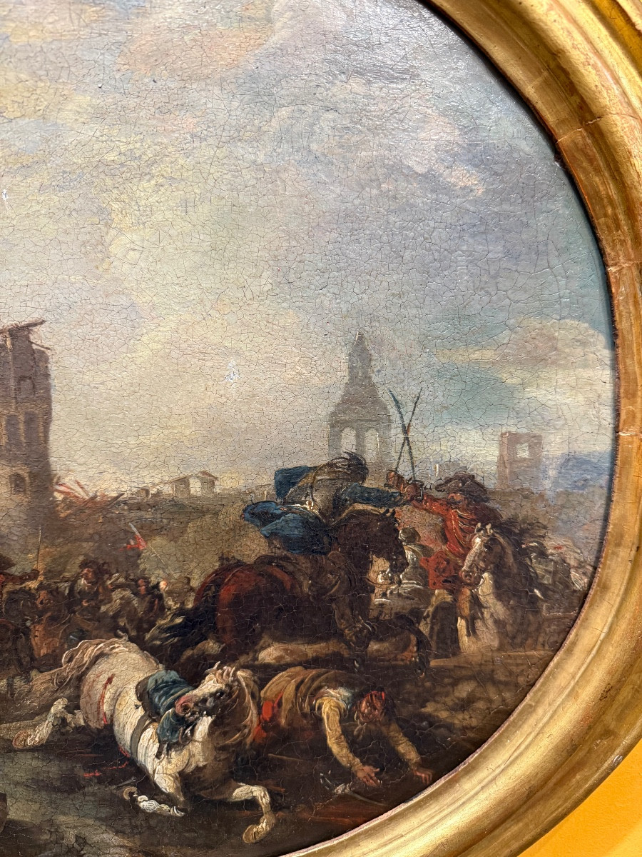 Dipinto raffigurante battaglia.Francesco Simonini (1686 - 1753)-photo-2