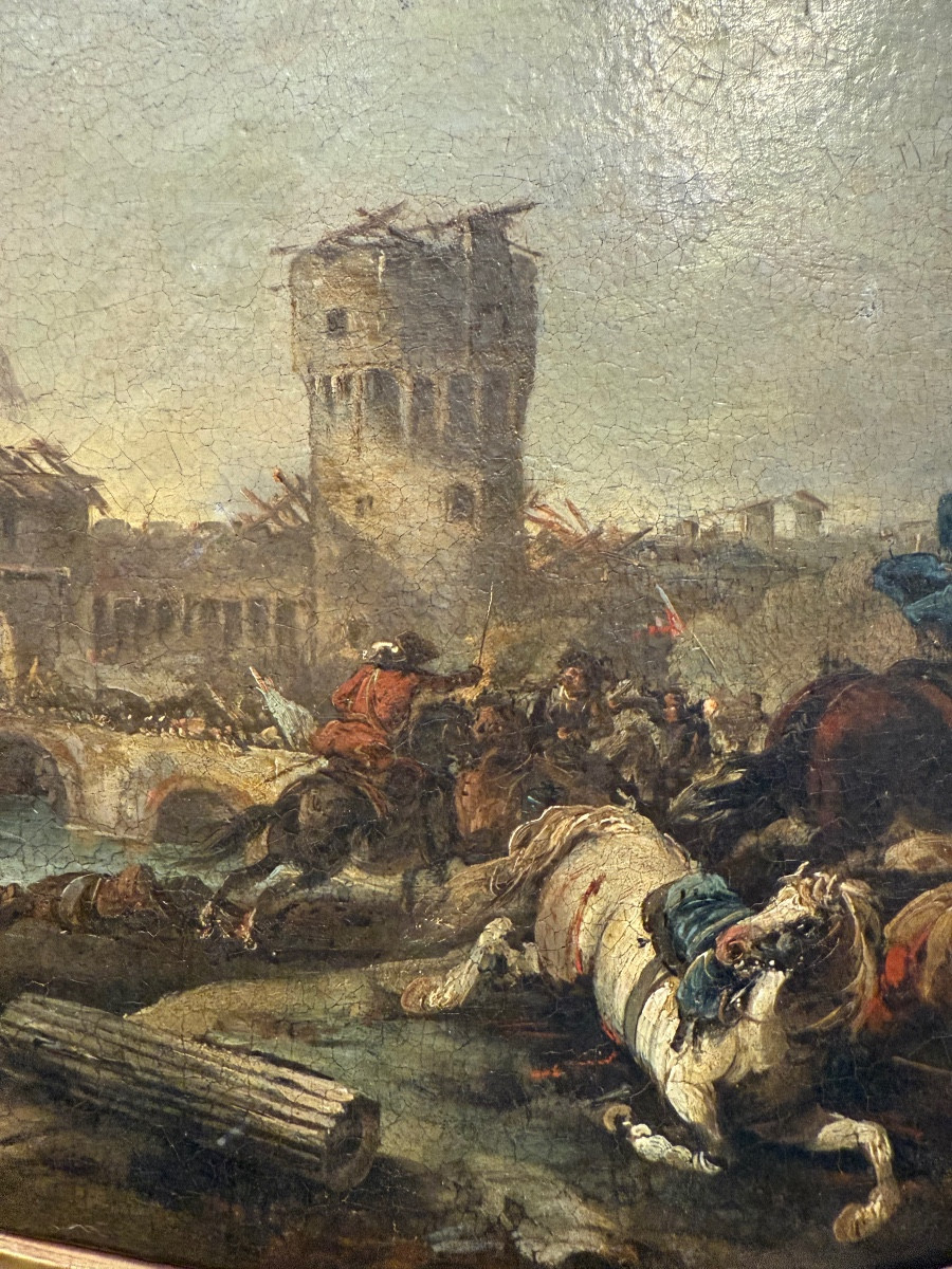 Dipinto raffigurante battaglia.Francesco Simonini (1686 - 1753)-photo-3