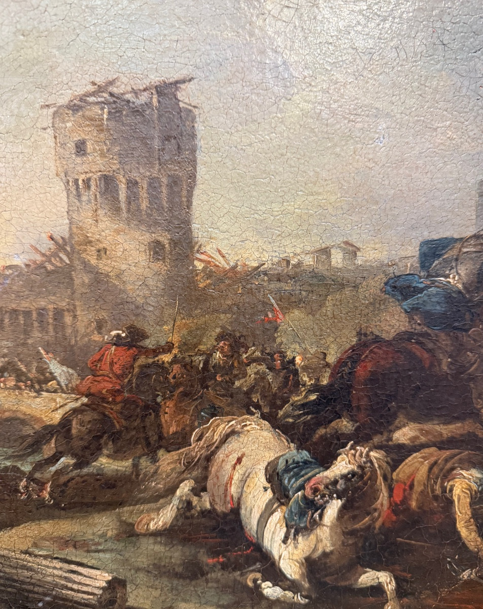 Dipinto raffigurante battaglia.Francesco Simonini (1686 - 1753)