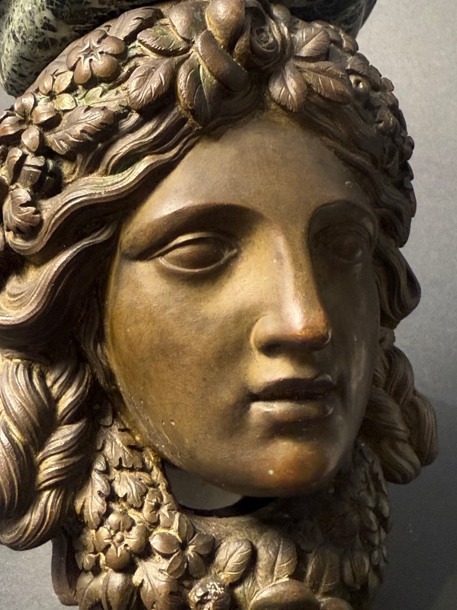 Coppia mensoline decorative in bronzo e marmo Verde Alpi - periodo prima metà del XIX secolo-photo-1