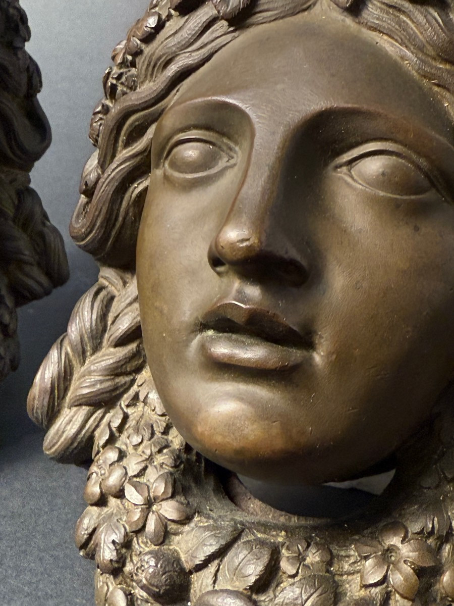 Coppia mensoline decorative in bronzo e marmo Verde Alpi - periodo prima metà del XIX secolo-photo-3