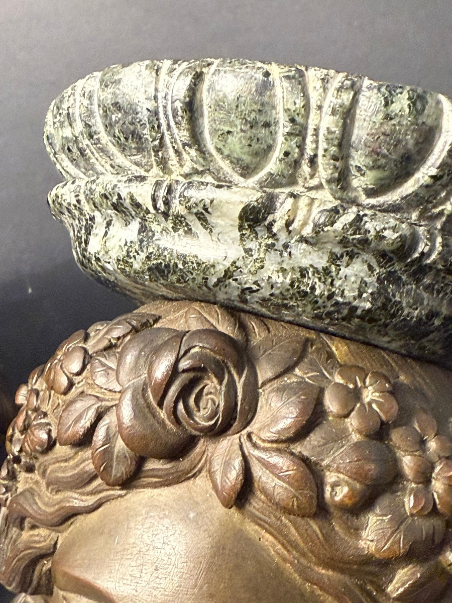 Coppia mensoline decorative in bronzo e marmo Verde Alpi - periodo prima metà del XIX secolo-photo-5