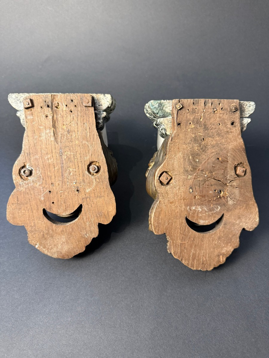 Coppia mensoline decorative in bronzo e marmo Verde Alpi - periodo prima metà del XIX secolo-photo-7