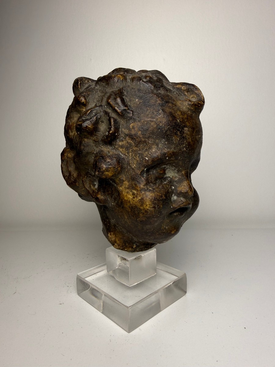 Scultura in terracotta raffigurante testina di putto - Toscana XVI secolo -photo-1