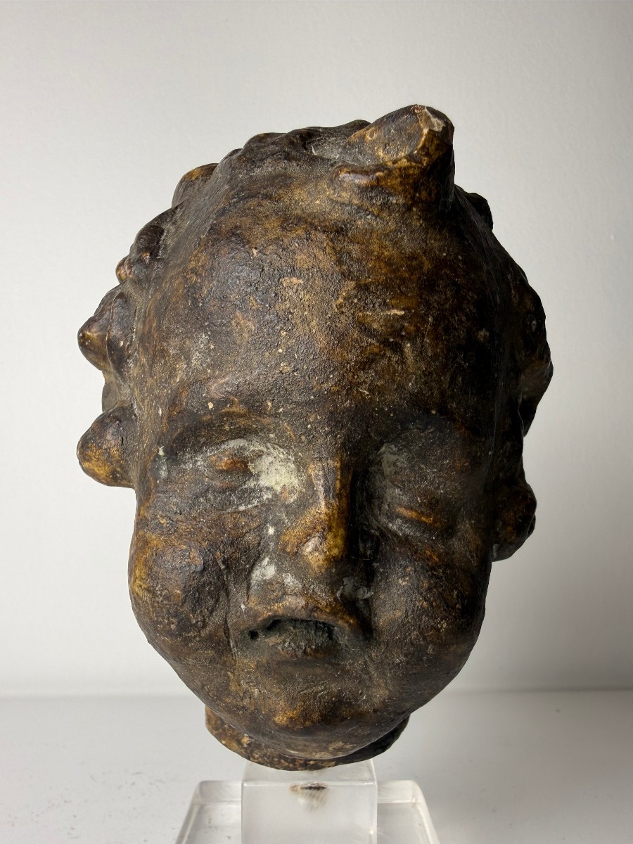 Scultura in terracotta raffigurante testina di putto - Toscana XVI secolo -photo-5