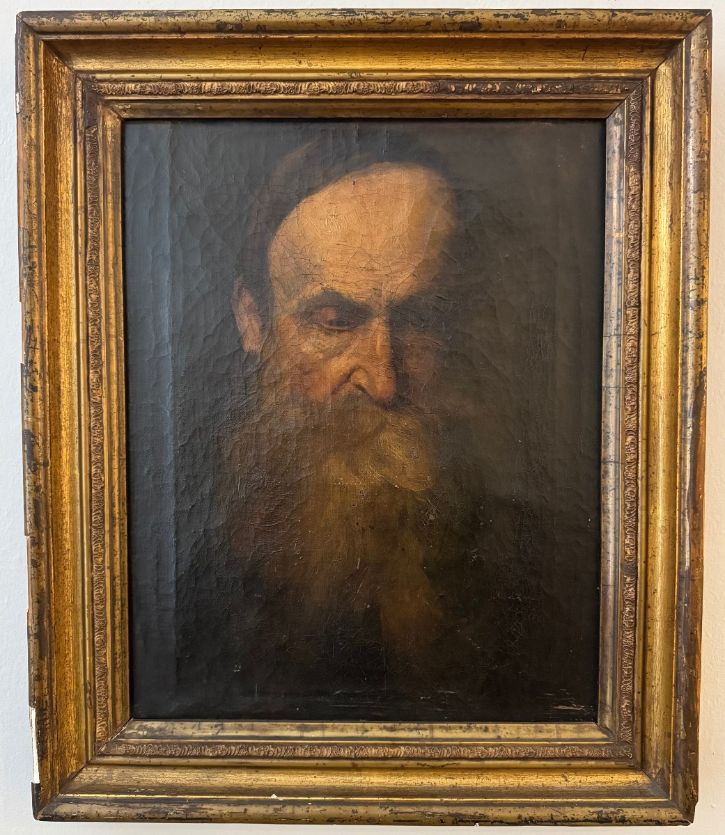 Superbo dipinto olio su tela raffigurante uomo barbuto - Lombardia XIX secolo