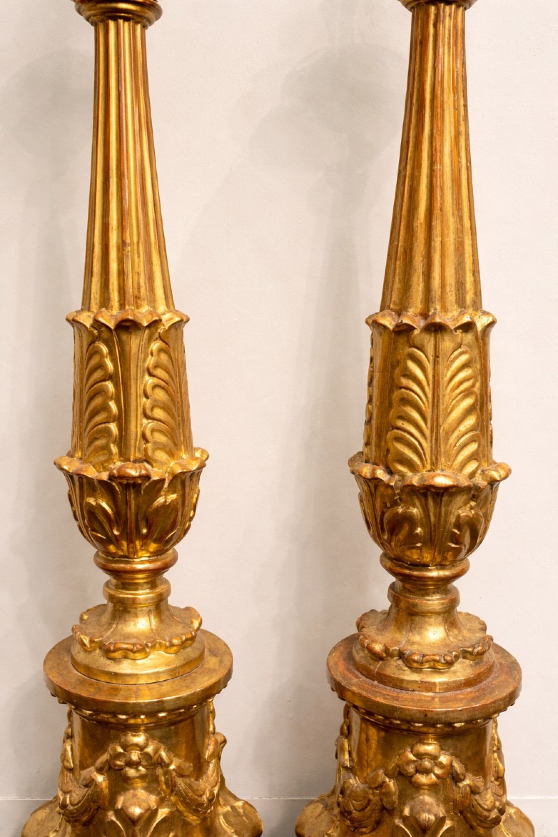 Coppia candelieri in legno dorato - metà del XIX secolo -photo-3