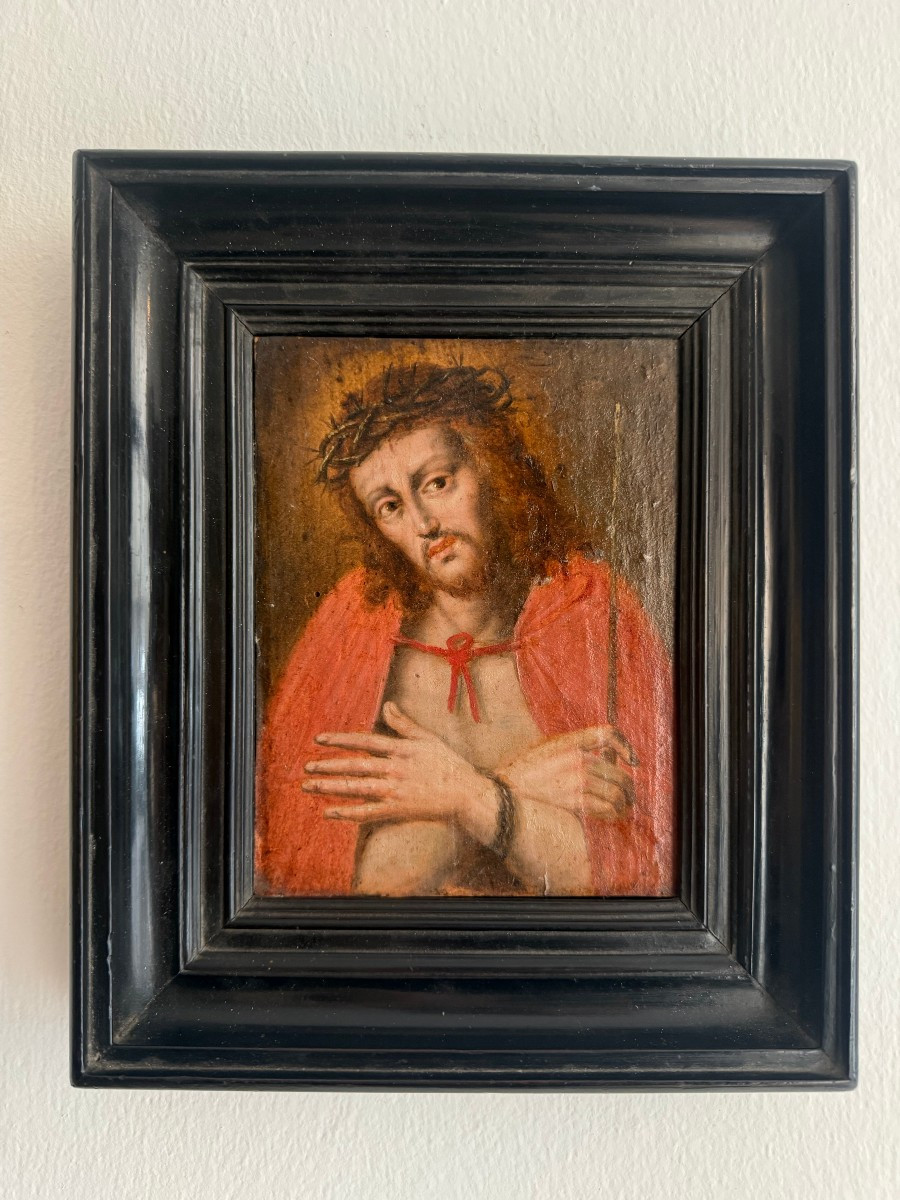 Dipinto olio su tavoletta raffigurante l'Ecce Homo - Italia inizio XVIII secolo-photo-2