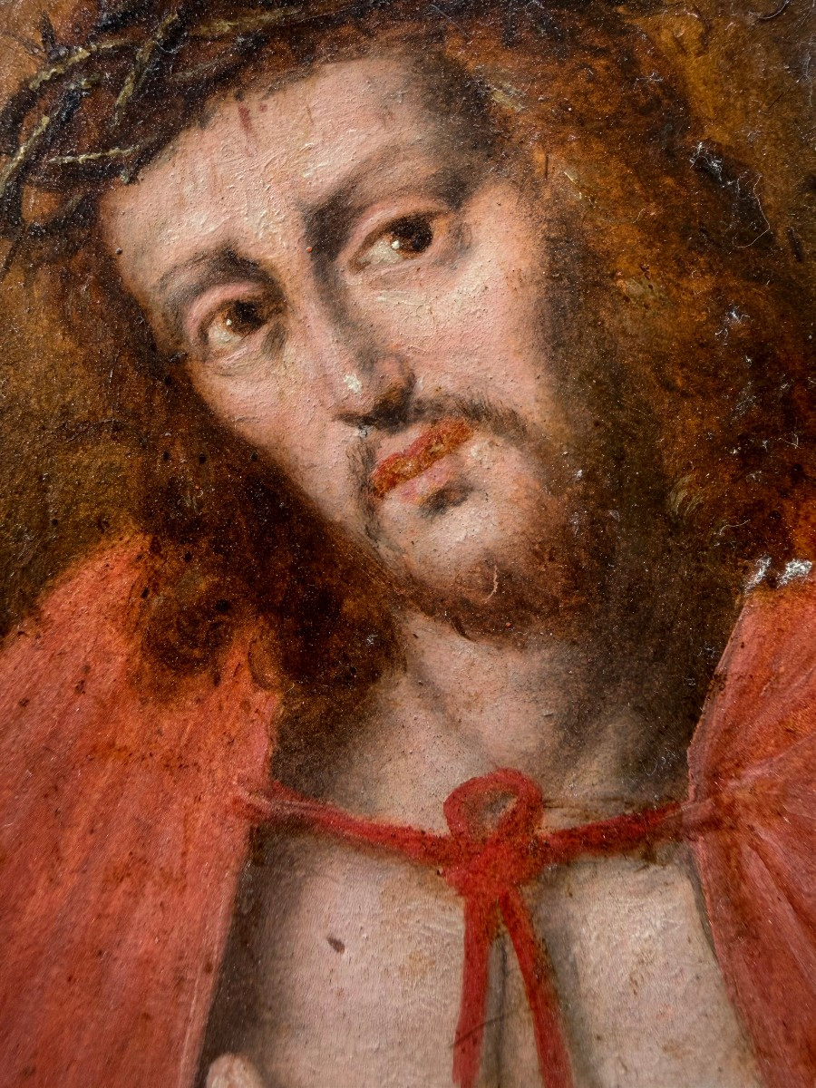 Dipinto olio su tavoletta raffigurante l'Ecce Homo - Italia inizio XVIII secolo-photo-4